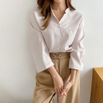 마롱패션 노카라 쉬폰블라우스 솔리드 블라우스 베이지 블랙