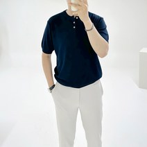 아도르클래식 델타 3버튼 노카라 헨리넥 봄 여름 니트 반팔티