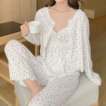 보리맘 슬립 체리 앵두 쓰리피스 여성 잠옷