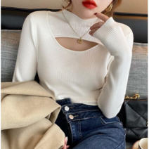 데이홀릭 여성용 가을 겨울 슬림핏 언발 가슴 트임 반하이넥 골지 니트 터틀넥