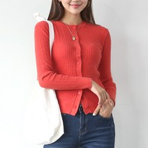 마이너스2인치 여성용 4컬러 꽈배기 디테일 골지 니트 가디건