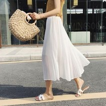 주름 스커트 여름 롱 플레어 쉬폰 밴딩 치마 A라인 데일리