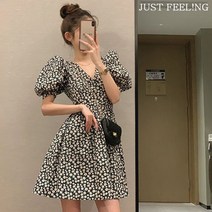 JUST FEEL!NG 여름원피스 브이넥 여성원피스 예쁜 플라워 슬림핏 미니 데일리 원피스