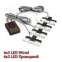 굴삭기 지게차 경광등 경고등 차량용 4x3 Led 무선 원격 구급차 경찰 조명 12V FSO 스트로브 경고 자동차 비상 플래시 스트로보 스코프 액세서리, wired 4x3 LED+All Yellow