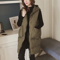 JUST FEEL!NG 후드 경량패딩조끼 빅사이즈 캐주얼 데일리 지퍼 민소매 코튼 롱 솔리드 점퍼 하프 경량 패딩 조끼