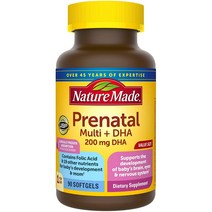 Nature Made 산전 종합 비타민 200mg DHA 아기 발달과 엄마를 지원하는 산전 종합 비타민 90 소프트젤 (3개월) 1병