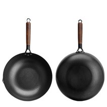 업소용웍 경질웍 무쇠 중식 튀김 웍 kata 1pc non-coating iron wok 중국 전통 수제 wok for Kitchen pan 나무 손잡이 가스 조리기구 3, 하얀