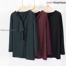 해피통통 V라인 리본 블라우스 티