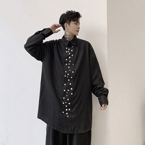 남성 긴팔 셔츠 단추 디자인 헐렁 하 다 캐 주 얼 하 다 검은색 슬 림 셔츠 도 트 무늬 도 트 가 디 건 남성 일본 식 길거리 패션 힙 합 펑 크 고 딕 셔츠 무대 복 남성 춘