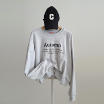 여성 어텀 영문 자수 레터링 루즈핏 세미 크롭 맨투맨 국내제작