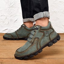 도오빠 스크루 다크그린 남성 가죽 운동화 부츠 워커 2CM 단화 캐주얼화 워킹화 어글리슈즈 사계절 스포츠 중년 남자신발