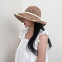 VANANA2 여름 나들이 진주 레이스 밀짚 버킷햇 벙거지