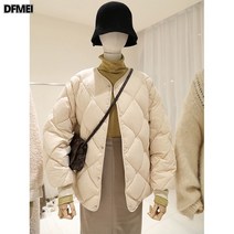 DFMEI 여성 깅엄 패딩 숏 패딩 점퍼