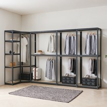 몬스터랙 행거 코너형 W4000 3단 코너행거 코너장 드레스룸 드레스룸행거 시스템행거 철제행거 선반행거, 블랙_FD