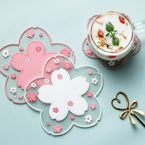 머글리 PVC 벚꽃 절연 냄비받침 티코스터, 화이트 2p (대형 15.5cm)