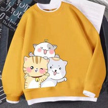 TUTU FEEL 귀여운 고양이 프린팅 특양면 여성 맨투맨 긴팔 티셔츠 빅사이즈(6 colour)