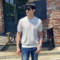 비시크 바프 트임 헨리넥 니트 반팔 티셔츠