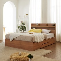 크렌시아 라피스 LED 포서랍 수납 슈퍼싱글/퀸 침대프레임 (매트제외), 아카시아