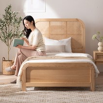 삼익가구 디아 프리미엄 슈퍼싱글/퀸 라탄 원목 침대(라텍스 7존 독립 스프링 매트리스), 01. 슈퍼싱글, 내추럴