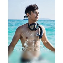 센터스노클 실리콘 수영장 수영 호흡 스노클 스노클링, 레이크 블루 + HD 평면 렌즈