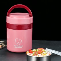 [LM] 1500ml Double Stainless Steel Thermal Lunch Box Large Capacity Bento Box Office School Food Sto, 분홍색_1500ml