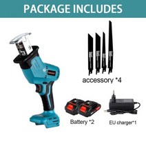 나무절단기 원형 고속 충전 각도 절단기 브러시리스 무선 전동 왕복 톱 3600W 12000SPM 가변 속도 금속 목재 절단 도구 마키타 18V 배터리 사용, 2 Battery EU Plug