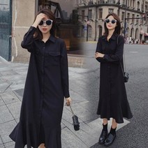 밑단프릴 카라 앞단추 루즈핏 긴팔 롱원피스 _ 3209129EA