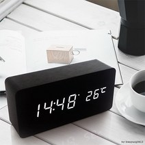 LED 우드 탁상시계/무소음/전자/디지털/시계/당일발송, 대_화이트(사각)
