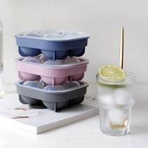 시둥마켓 +[시둥마켓]+_ 실리콘큐브트레이 실리콘아이스몰드 얼음메이커 모양틀 실리콘얼음틀, 실리콘 아이스볼 4구 얼음몰드 얼음몰드케이스, 네이비