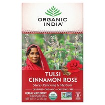 오가닉 India 툴시 차 시나몬 로즈 카페인 무함유 18티백 324g 114oz