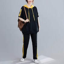 수소수생성기 알칼리150Kg 플러스 사이즈 여성 여름 느슨한 스트라이프 후드 스포츠 정장 바스트 6XL 캐주, 01 Black_01 6XL