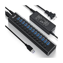 12V 3A 36W 전원 어댑터 및 데스크톱 PC 노트북 등을 위한 개별 On Off 스위치가 장착된 고속 USB 허브 3.0 ikuai 알루미늄 10 포트 데이터 스플리터, 13-Port