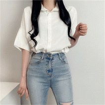 비위치 비위치 오버핏 린넨 반팔셔츠 (8563335)