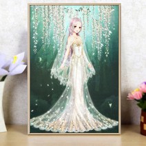 푸아이 3D 보석십자수 웨딩드레스 소녀+행운십자수(30x30) DIY 집들이 선물 인테리어 소품 RQ172, 1세트, 120*155CM