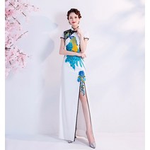 이브닝드레스대여 파티드레스 흰색 봉황 트임 다리 노출 무대 공연 워킹 예의 사회자, XXL 흰색