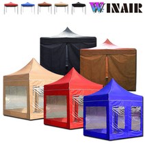 WINAIR 리뷰이벤트 국내 당일발송 프리미엄 끈타입 접이식 천막 지붕+프레임+바람막이(일반/투명) 행사용 캠핑용 방수 그늘막텐트, A세트(지붕+프레임), 3mx2m, 레드