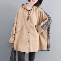 퀸앤조이 미녀77 반만 체크무늬 배색 후드 야상