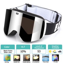 스키 보드 고글 바이크 성인용 스노우보드 자석 이중 편광 렌즈 남녀 공용 UV400 스노우, 2.Black with Silver