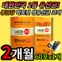 대한민국 1등 유산균 종근당 건강 락토핏 프롤린 생유산균 코어 락토바실러스 유해균 억제 배변활동 원활 도움 온가족 어르신 부모님 할머니 약국 코스트코 홈쇼핑 TV 건강기능식품 인증, 60포 (2개월 분), 1개 (9600원 할인)