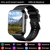 스마트워치 등산시계 러닝시계 마라톤시계 의료용 혈당 요산 ECG + PPG 체온 블루투스, 블랙