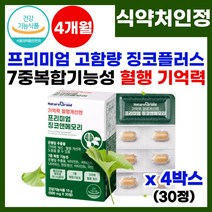 뇌 영양제 징코 플러스 혈행 혈액 순환 기억력 개선 증진 도움 건망증 손 발 저림 예방 뇌 혈관 혈행 건강 영양제 식 약 처 인증 징코플러스 징코민 징코비 50대 60대 추천, 4박스, 30정