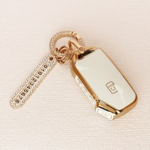 튜모 기아 K3 K5 K7 K8 K9 스포티지 쏘렌토 카니발 EV6 니로 스팅어 모하비 레이 모닝 TPU 골드라인 스마트키케이스 키링, KN-01, 큐빅오링-아이보리