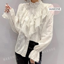 자칠 가을 신선한느낌 레이스 시폰셔츠 여성복 상의 개성 목폴라 남방 프릴 긴팔소매 고급 이너셔츠