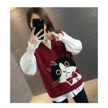 Sheffley조끼 조끼 니트 초가을 여성 니트 조끼에 빈티지 브이넥 민소매 루즈