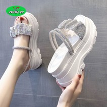 SHENGBO여성용 여름 통굽 스트랩 샌들 인조보석 슬리퍼 8.5CM