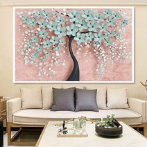 행복 나무 5d 금전수 보석십자수 큐빅 비즈 DIY 십자수 블루, 없다, 전체 다이아 80x55cm