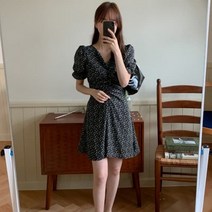 디작소 여성 퍼티즈 프릴 플라워 스트랩 미니 원피스