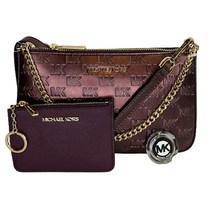 Michael Kors Jet Set 여행용 MD 지퍼 파우치 번들 SM TZ 코인 & 지갑 후크 페일 골드/블랙