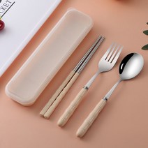 출장 여행 수저 놓기 1인 여행 스텐 휴대용 식기 3종 세트 박스 2종 세트, 슬라브 쓰리피스(수저포크), 노란색