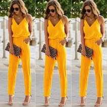 점프수트 롱원피스 여성 여름 Streetwear 스파게티 스트랩 점프 슈트 Beach 캐주얼 민소매 V 넥 Rompers